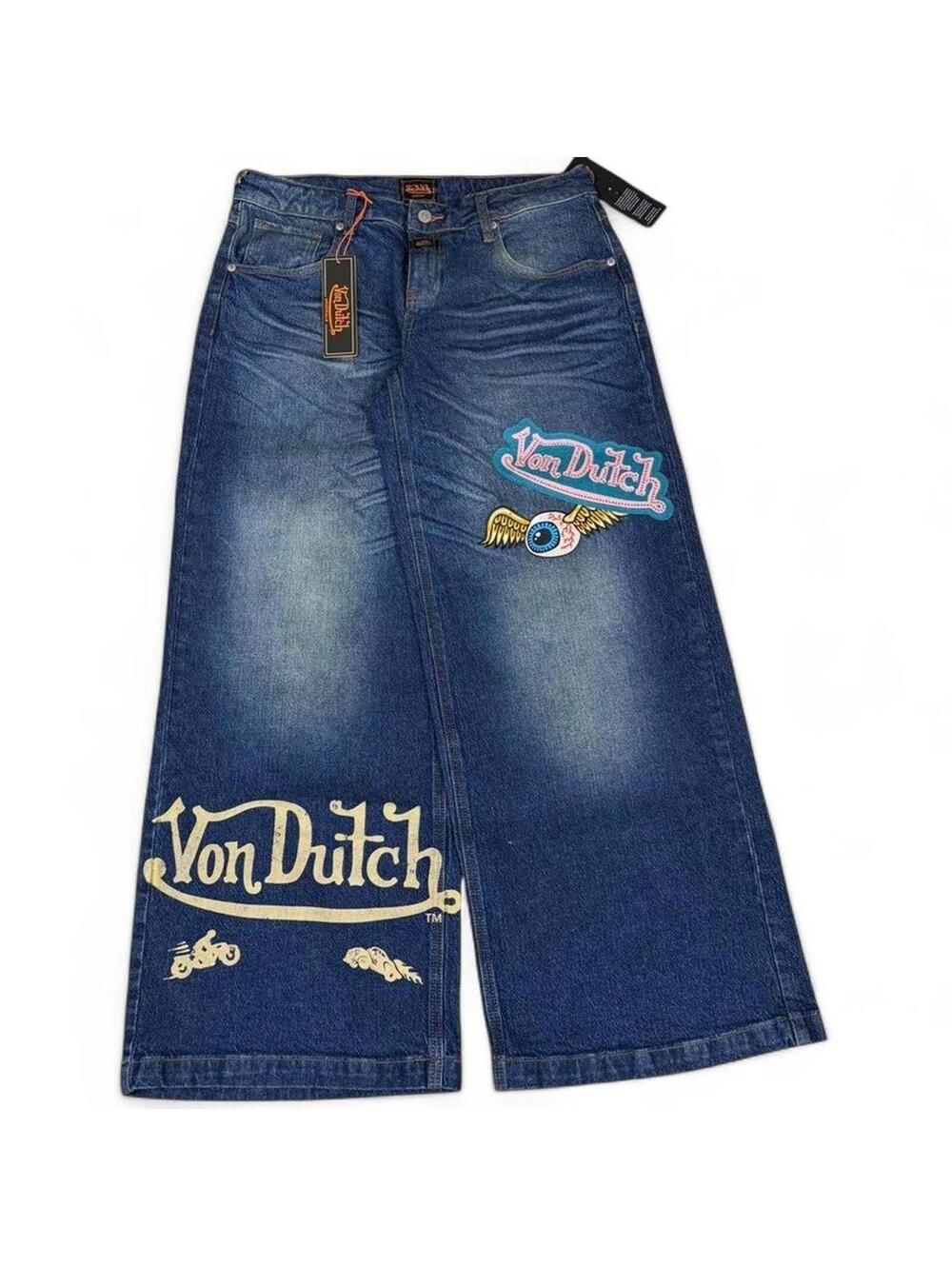 Von Dutch wide leg printed unique design jeans